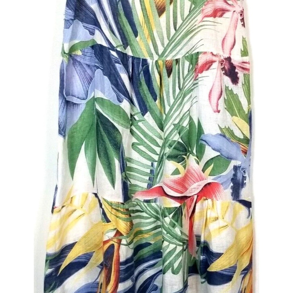 Elena Baldi Italy women Linen Maxi Dress Hawaiian Print Sleeveless L NWOT - Picture 2 of 7